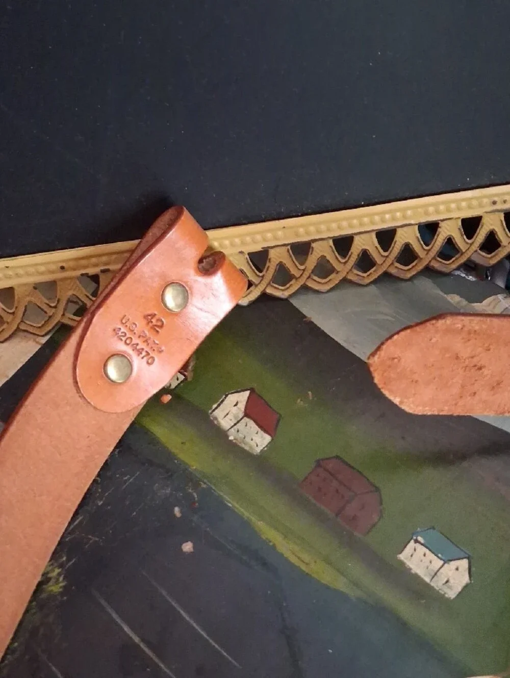 Vintage Connecticut Rivers Embossed Leather Belt - Tan